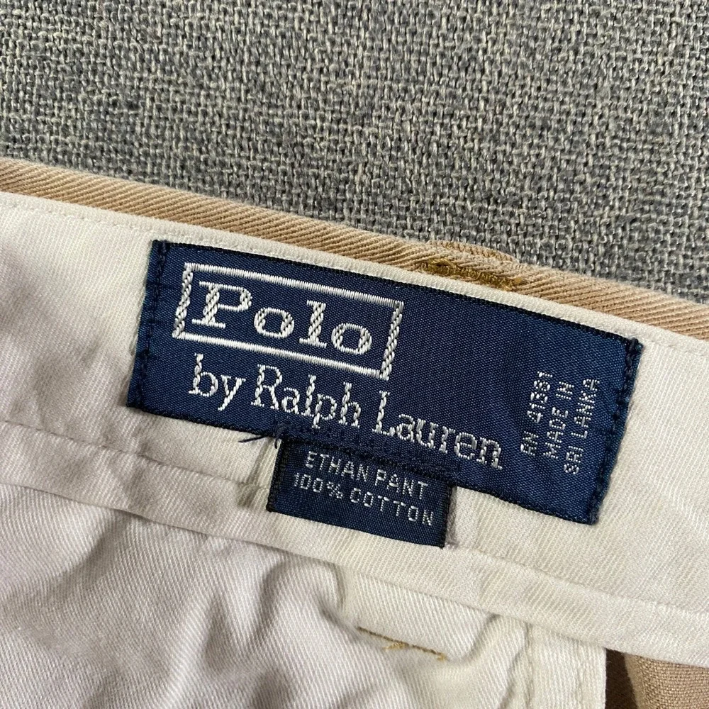 Vintage Polo by Ralph Lauren Ethan Pant Pleated Khaki Tan Cotton Pants Men 36x32